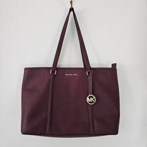 Michael Kors MK Jet Set Travel Large Tote Bag Eggplant Leather Shoulder Purse